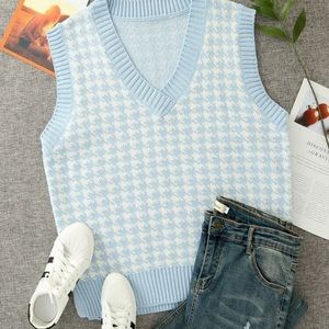 Brand new v-neck sweater vest, size small, blue